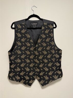 Liz Claiborne Black Vest with Gold Floral Jacquard
